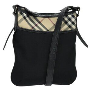 Authentic BURBERRY Nova Check Shoulder Bag Nylon Beige Silver